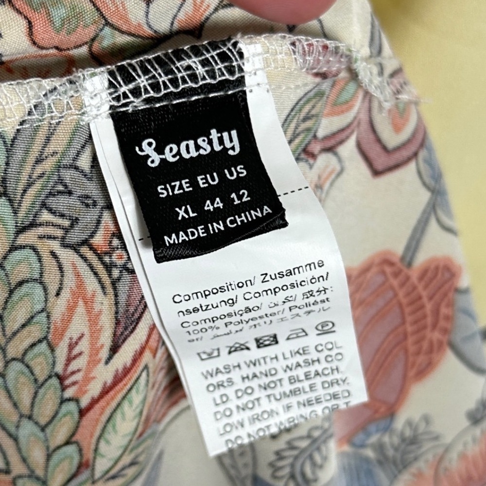 Seasty Women Shift Dress Sz XL Floral Apricot Halte Neck Botanical Print Boho - Picture 9 of 13